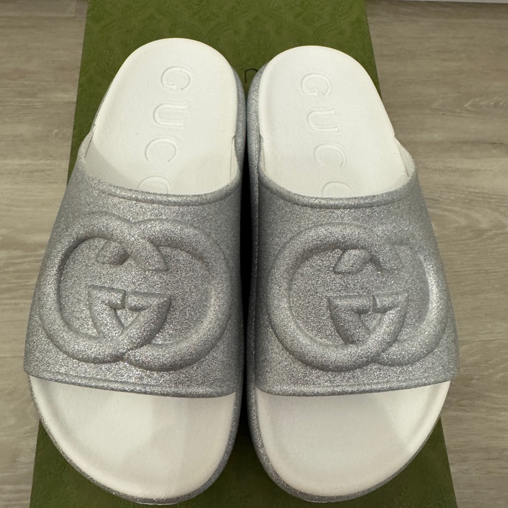 Gucci Metallic Silver Slides